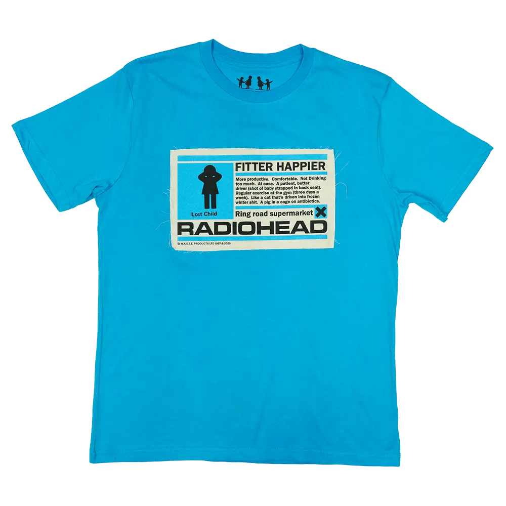 Fitter Happier Cyan Blue Patch T-shirt - Other Merchandise