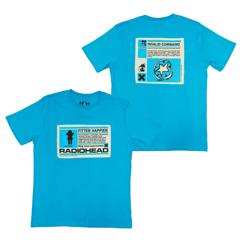 Fitter Happier Cyan Blue Patch T-shirt - Other Merchandise