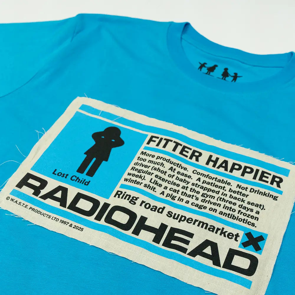 Fitter Happier Cyan Blue Patch T-shirt - Other Merchandise