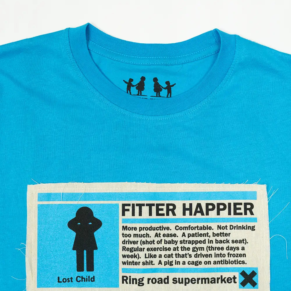 Fitter Happier Cyan Blue Patch T-shirt - Other Merchandise